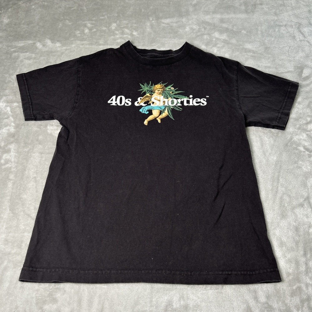 40s & Shorties Shirt Mens M Black Angel Weed Leaf Graphic Tee Streetwear